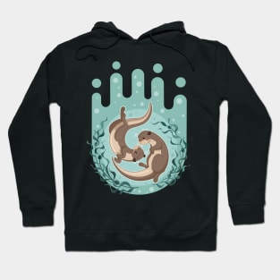 Sea otter floating on water with kelp forest vector illustration Hoodie